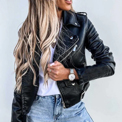Elegante Lederjacke Damen Winter Trendy Style - IdealeKleiden