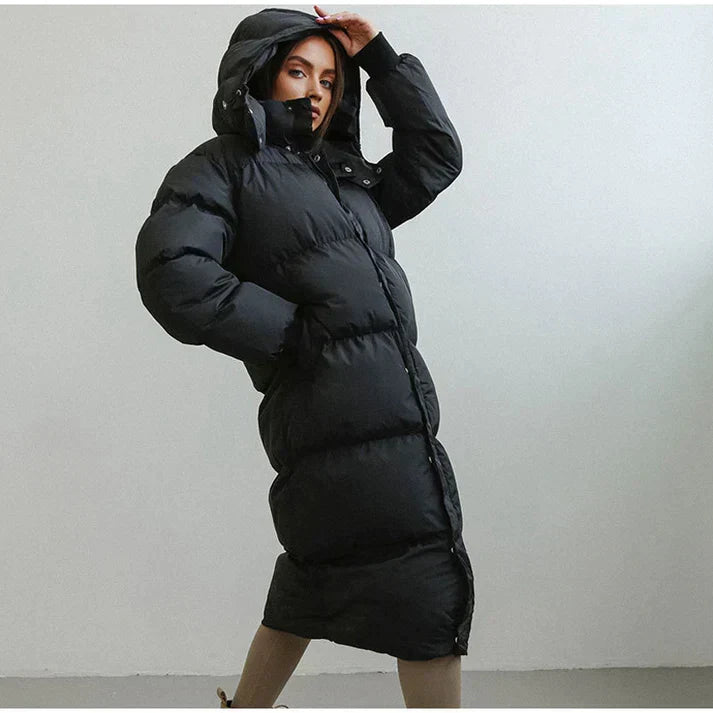 Große Übergangsjacke Damen Puffer Mantel Kapuze