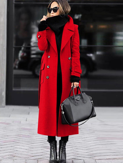 Eleganter Wollmantel Frauen - Doppelreiher Langmantel Winter - IdealeKleiden