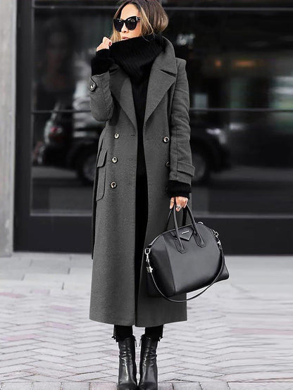 Eleganter Wollmantel Frauen - Doppelreiher Langmantel Winter