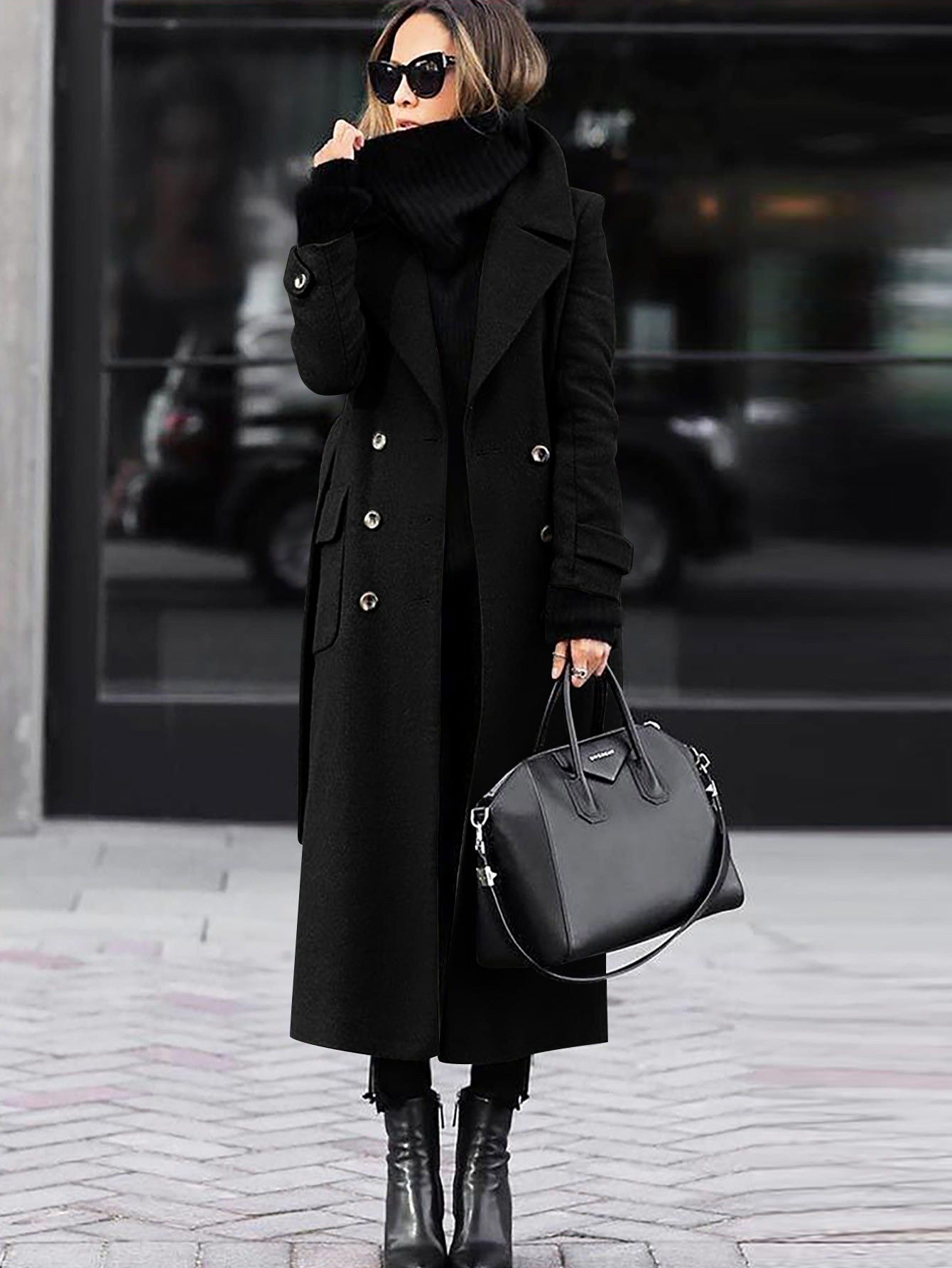 Eleganter Wollmantel Frauen - Doppelreiher Langmantel Winter