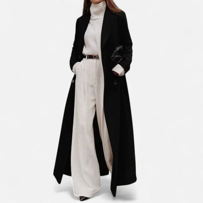 Schwarzer Maxi-Mantel Damen Elegant Reverskragen