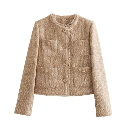 Stylische Blazerjacke Kragenlos Goldknöpfe