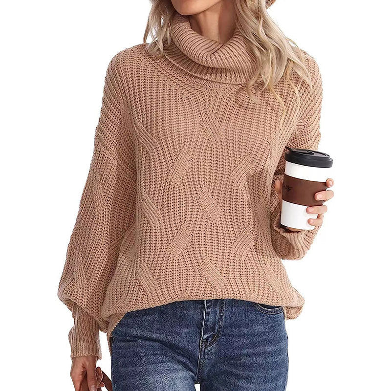 Damen Winterpullover Kabelstrick Rollkragen