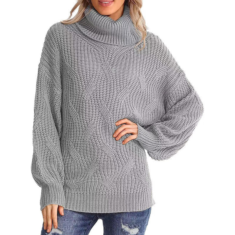 Damen Winterpullover Kabelstrick Rollkragen - IdealeKleiden