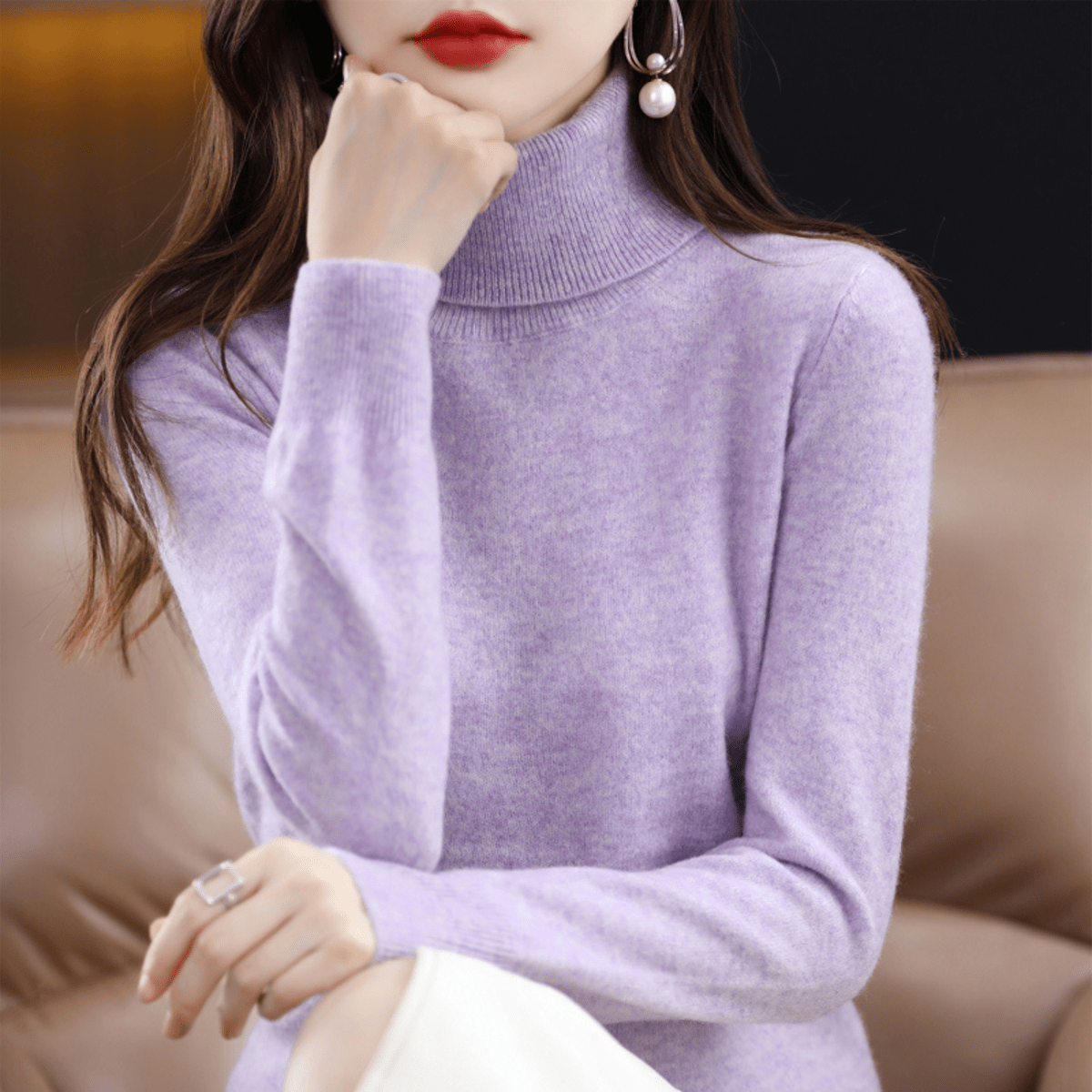 Damen Strickpullover Klassisch Warm Rollkragen