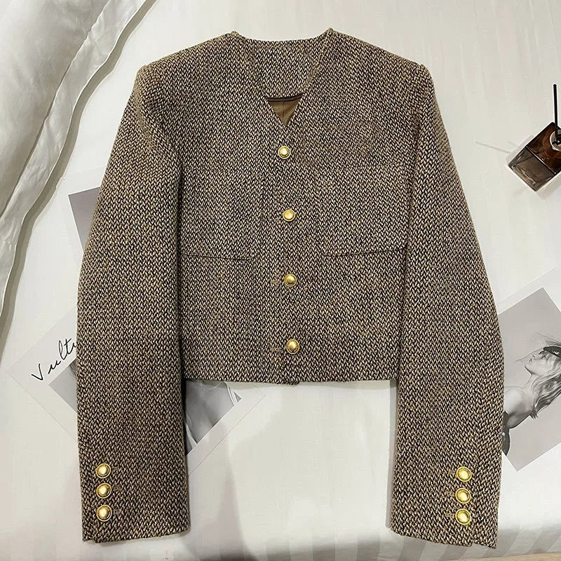 Eleganter Blazer Damen - Taillierte Jacke Goldknöpfe - IdealeKleiden
