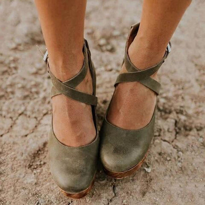 Damen Keilabsatz Schuhe Mit Knöchelriemen