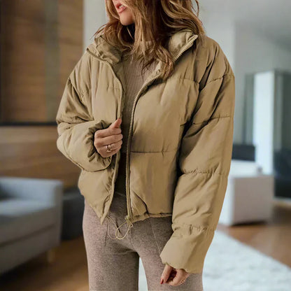 Kurze Pufferjacke Hochkragen Reißverschluss