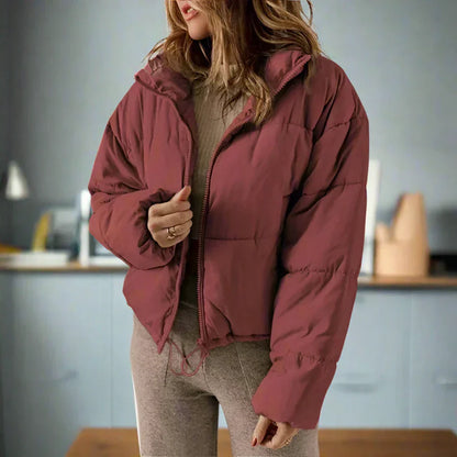 Kurze Pufferjacke Hochkragen Reißverschluss