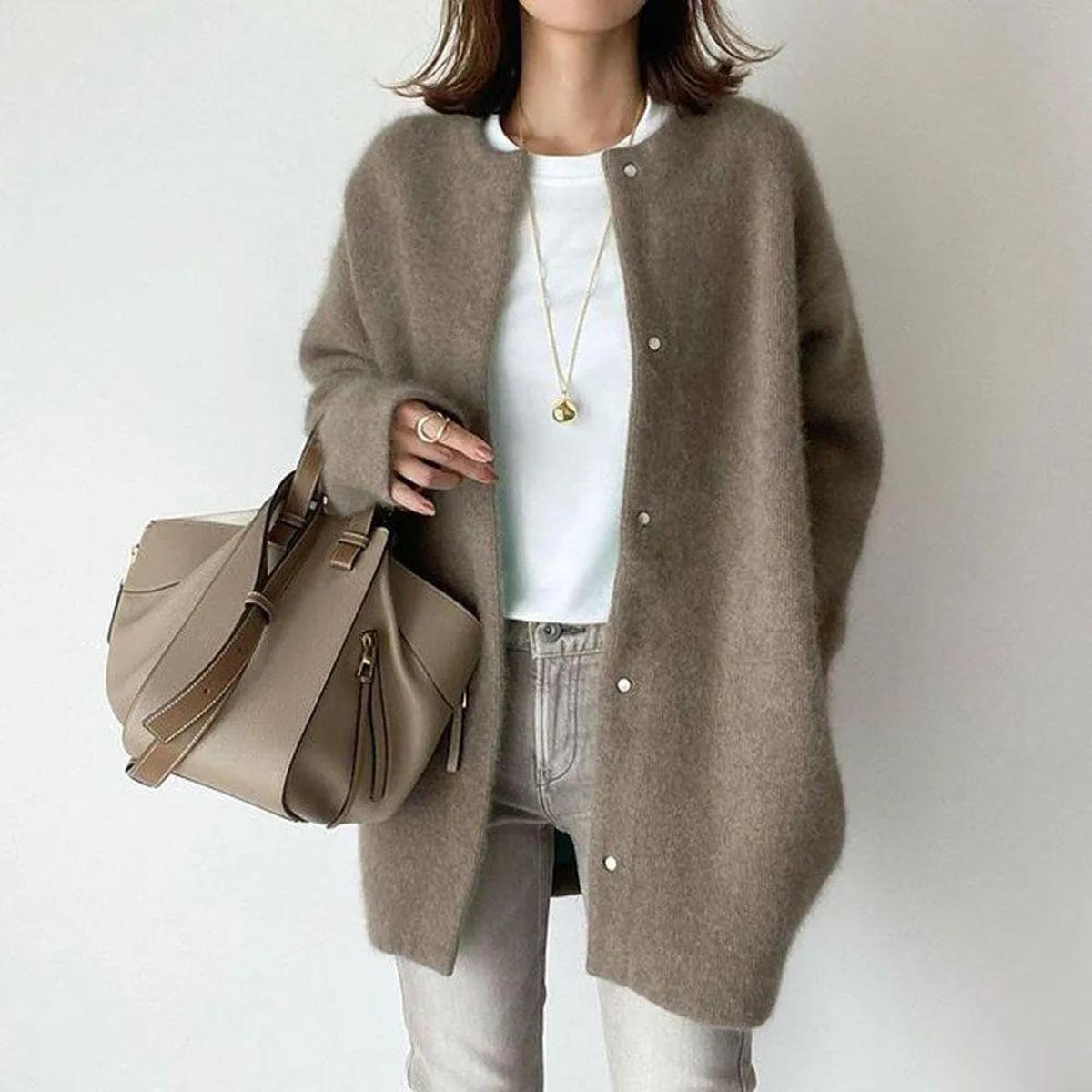 Damen Strickjacke Lässig Oversized mit Knöpfen