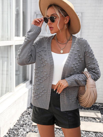Damen Strickjacke Herbst Muster Offen - IdealeKleiden