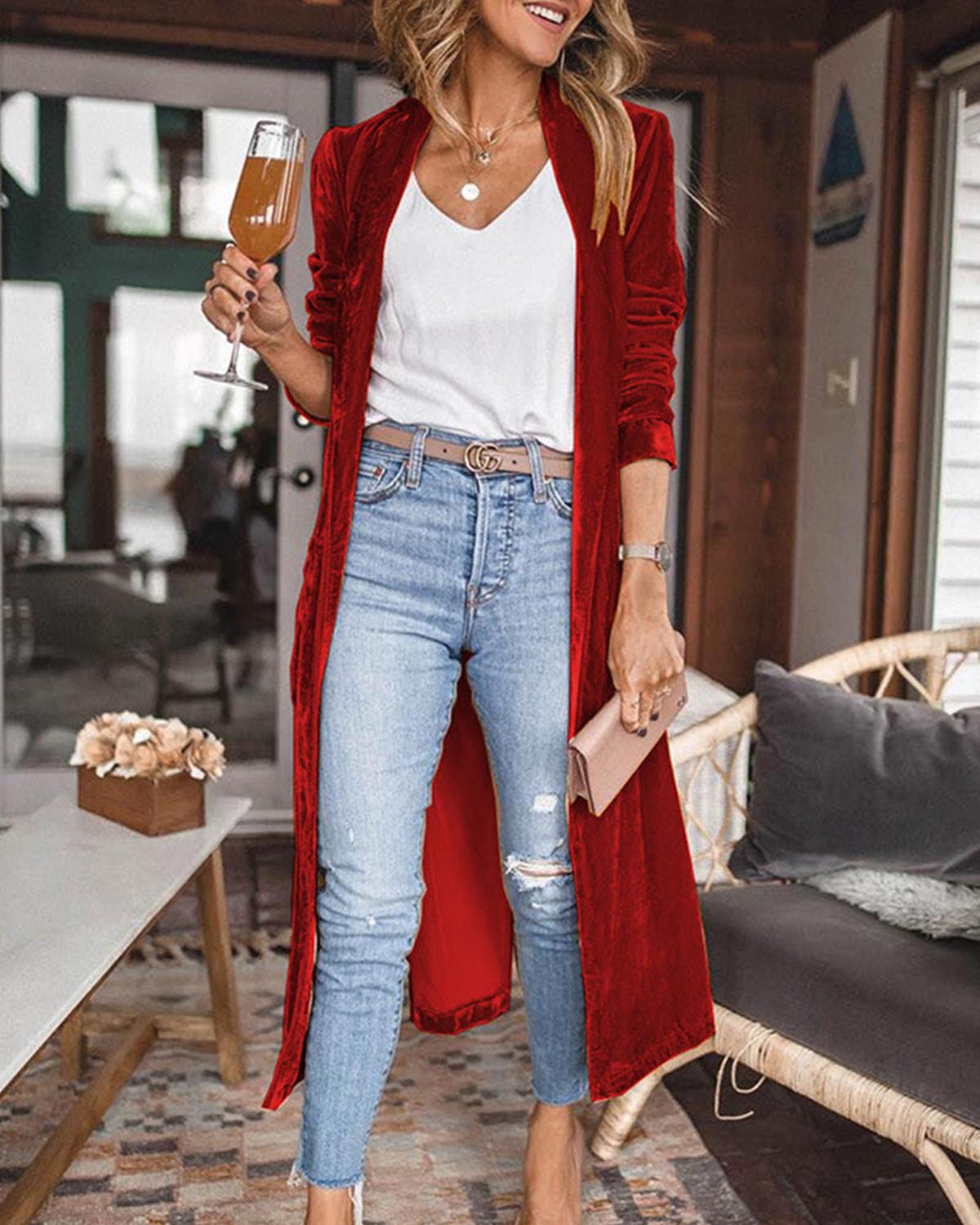 Damen Strickjacke Langarm Offener Vorderteil