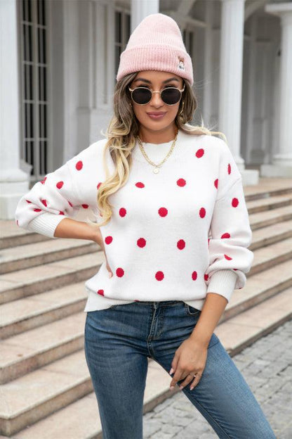 Damen Strickpullover Winter Polka Dot Stil
