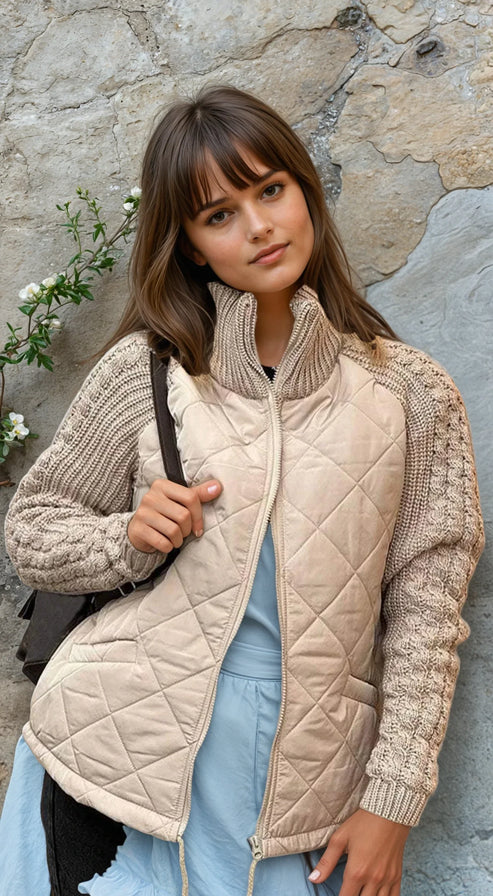 Gesteppte Winterjacke Textile Ärmel Reißverschluss Steppjacke