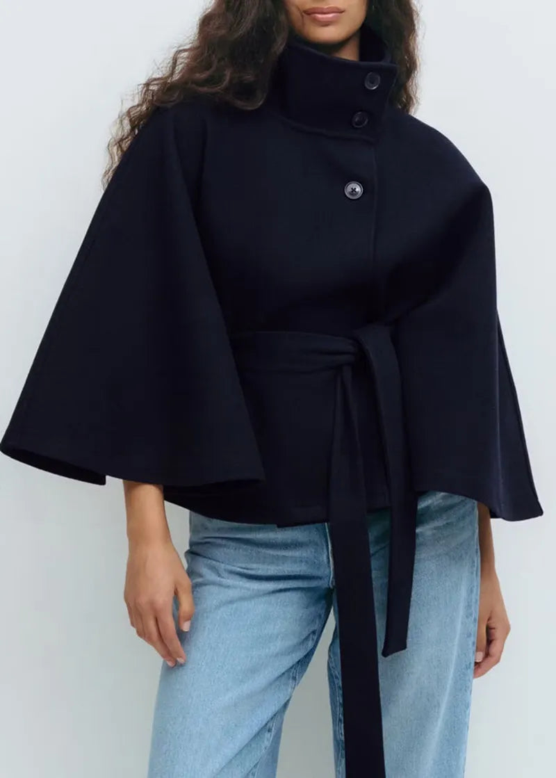 Frauen Frühjahrsmantel Cape-Style mit Gürtel und Stehkragen