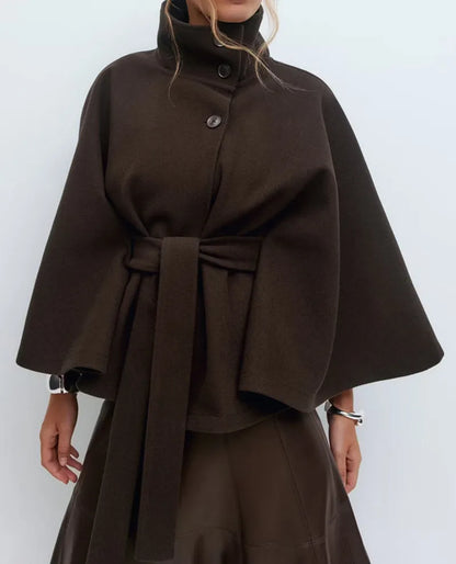 Frauen Frühjahrsmantel Cape-Style mit Gürtel und Stehkragen