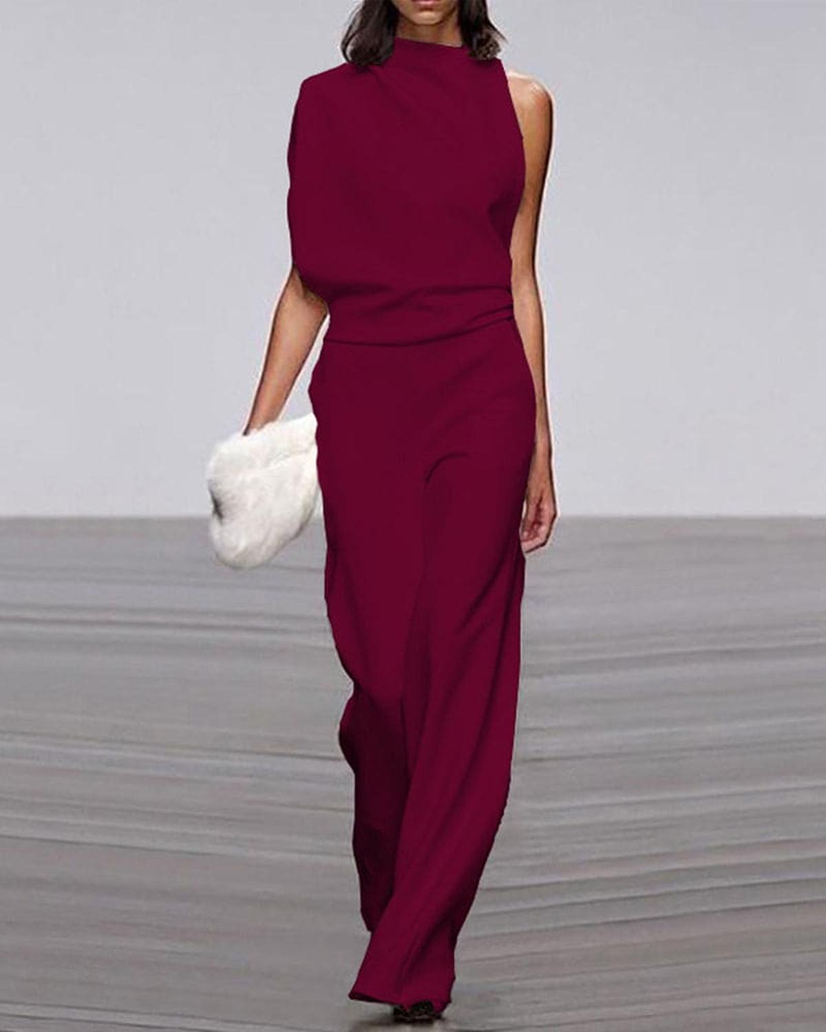 Damen Elegant Asymmetrische Jumpsuit Weite Beine