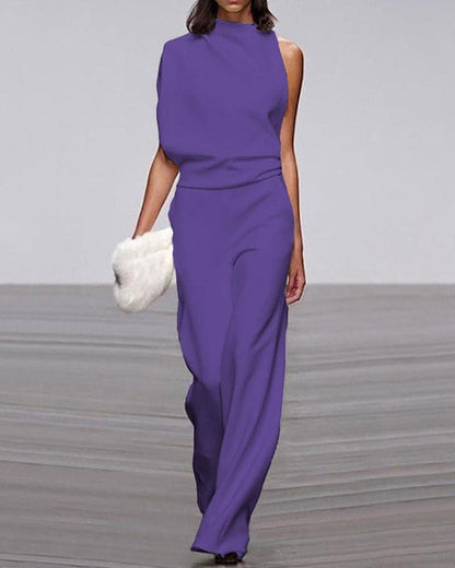 Damen Elegant Asymmetrische Jumpsuit Weite Beine