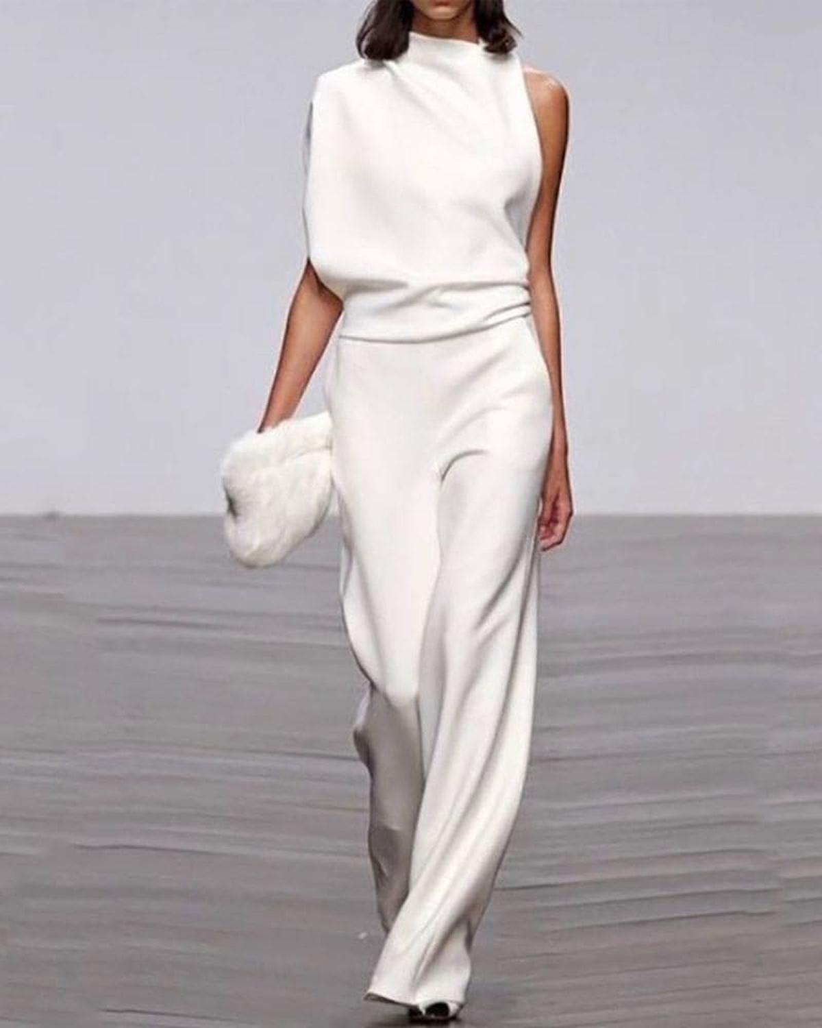 Damen Elegant Asymmetrische Jumpsuit Weite Beine - IdealeKleiden