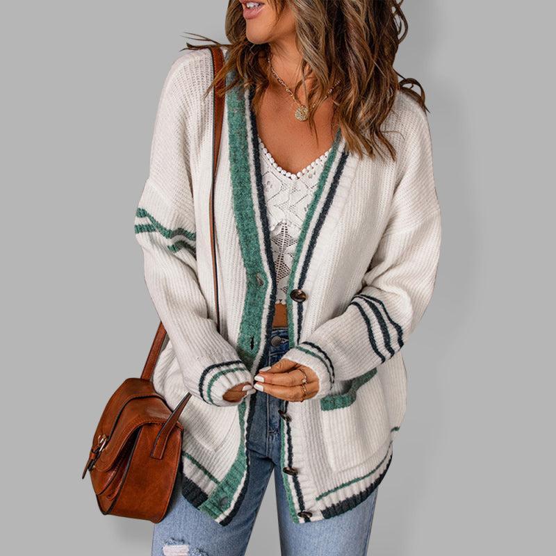 Damen Cardigan Herbst Streifen Kabelstrick