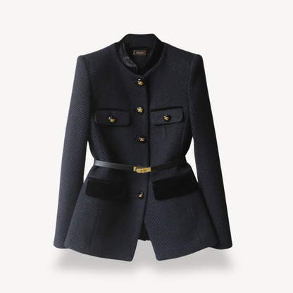 Eleganter Blazer Damen - Samt Effekt & Gold Accents