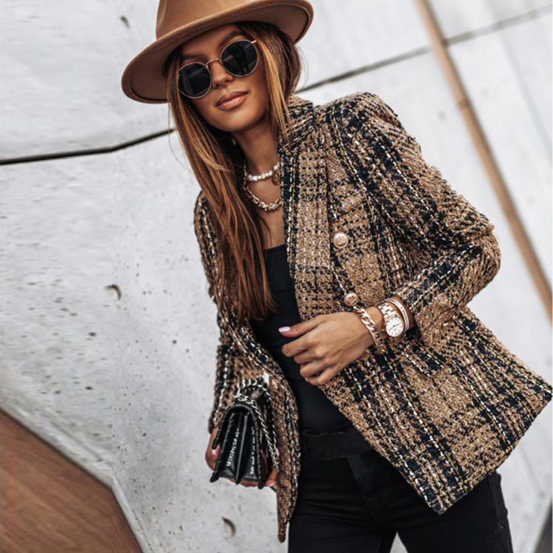 Eleganter Tweed Blazer Herren Vintage Stil Goldene Knöpfe