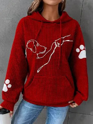 Große Damen Pullover Weich Hundemotiv Kapuze