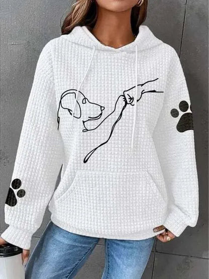Große Damen Pullover Weich Hundemotiv Kapuze