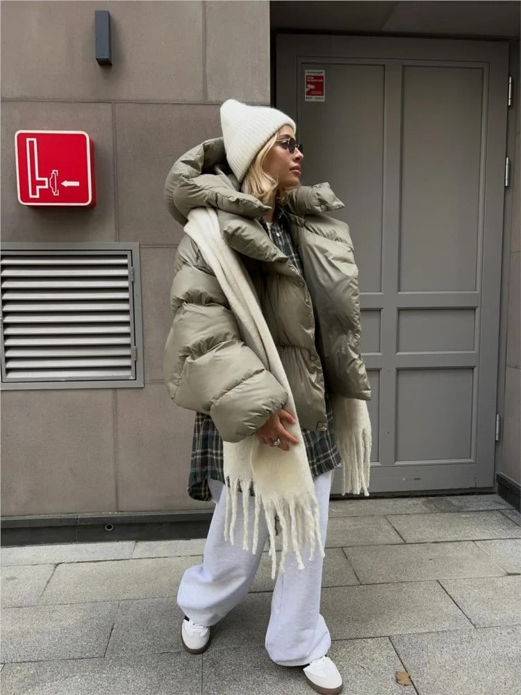 Wattierte Damenjacke Kapuze - Kurze Daunenjacke Warm