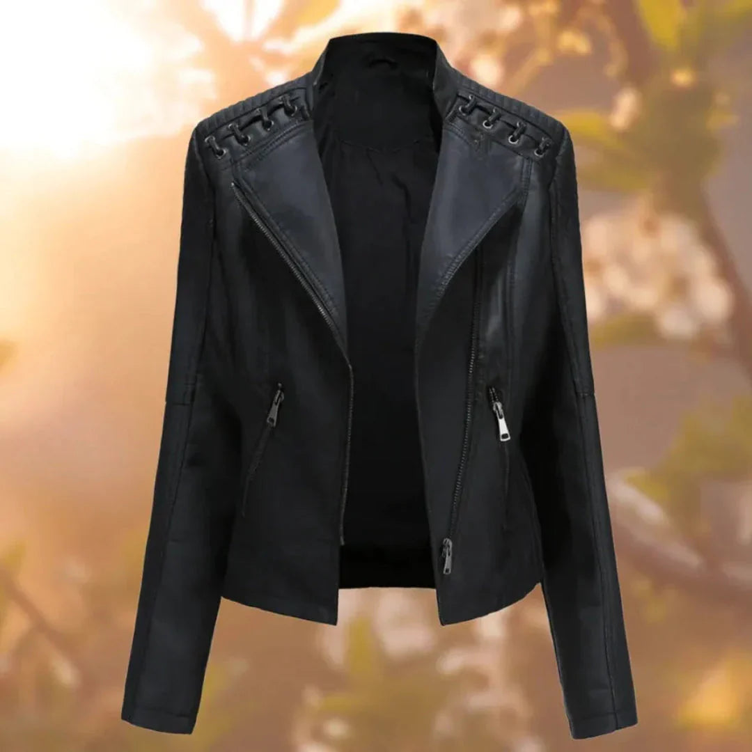 Stylische Lederjacke Schulternaht Design - IdealeKleiden