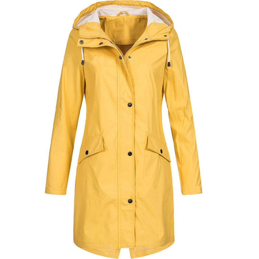 Wasserdichte Outdoorjacke Lang Schwarz Winddicht