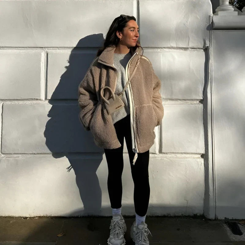 Damen Plüschjacke Weich und Warm - IdealeKleiden