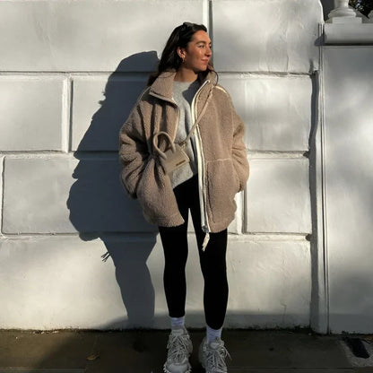 Damen Plüschjacke Weich und Warm - IdealeKleiden