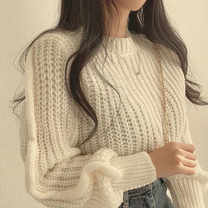 Damen Pullover Bequem Langarm Cropped Style