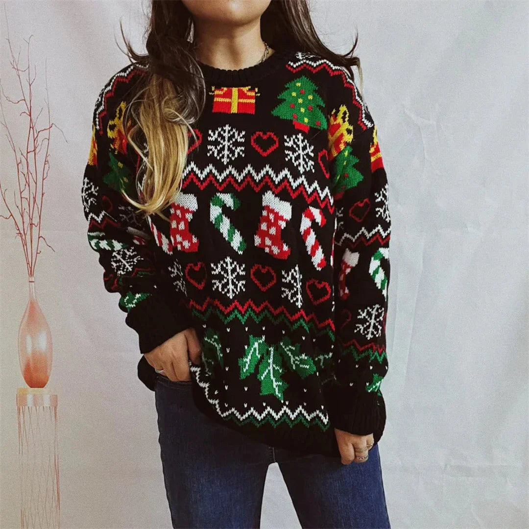 Weihnachtspullover Damen Strickwarm