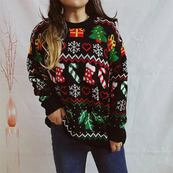 Weihnachtspullover Damen Strickwarm