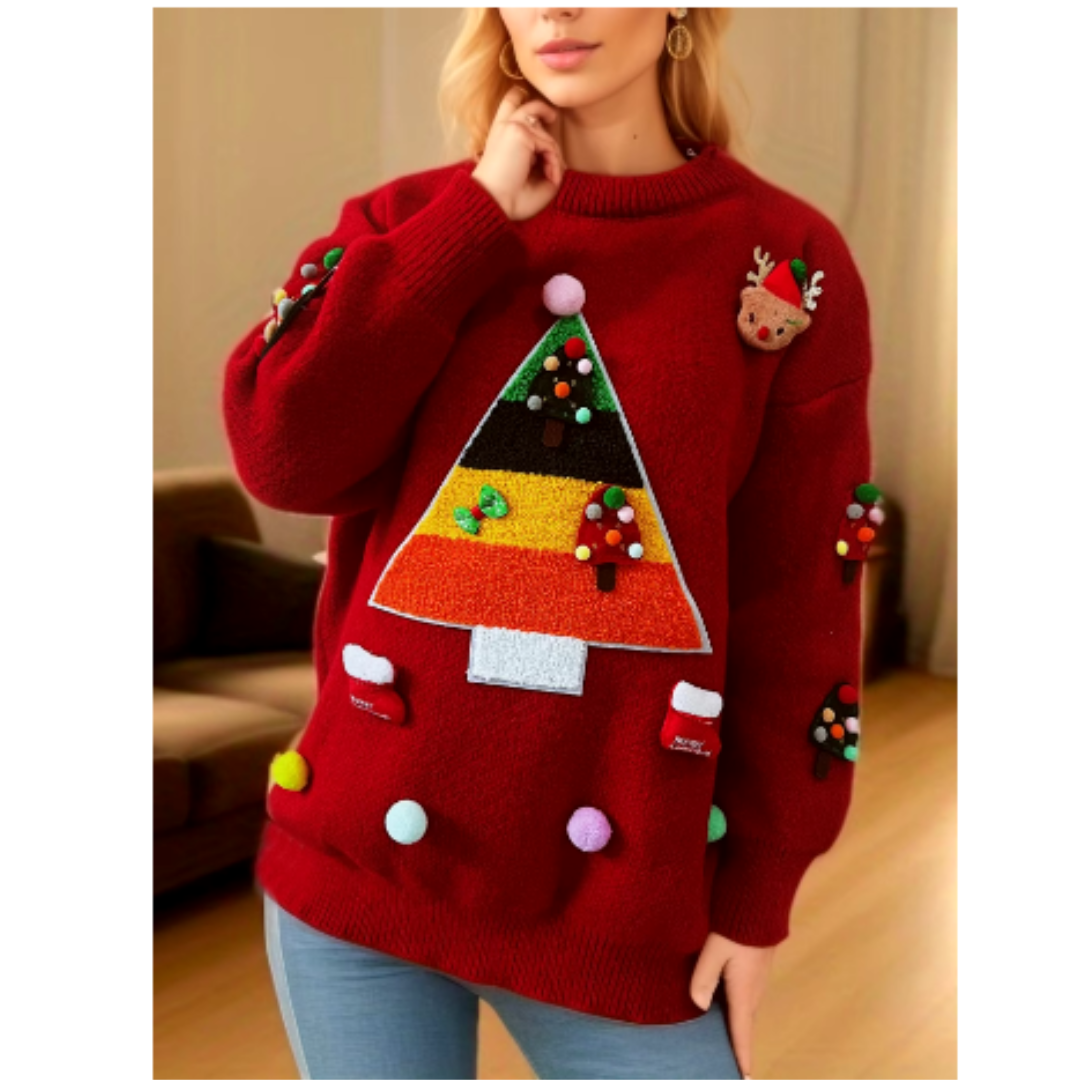 Weihnachtspullover Damen Strickwarm