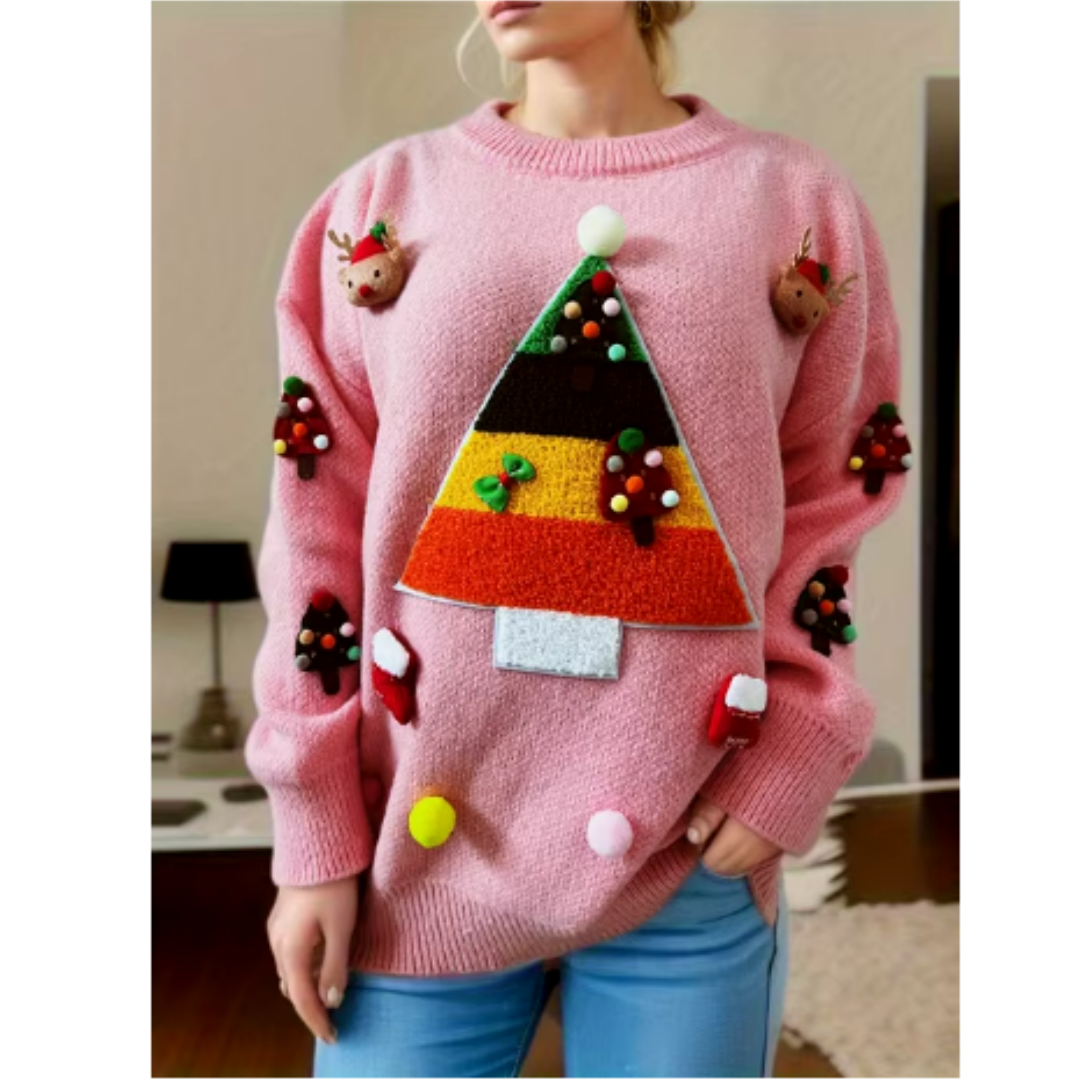 Weihnachtspullover Damen Strickwarm
