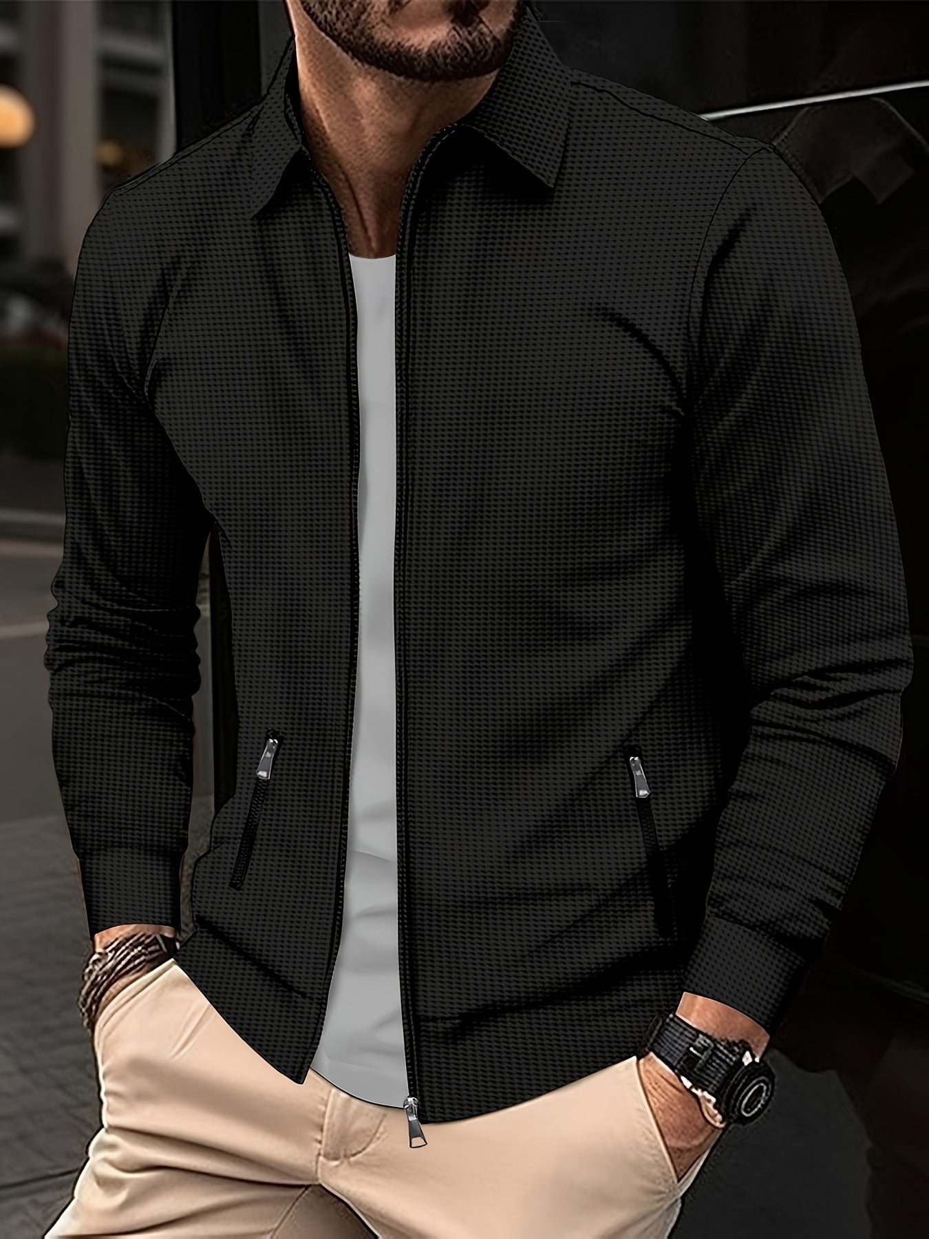 Herren Cardigan Sweatjacke Reißverschluss Umlegekragen
