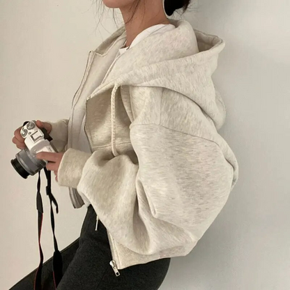 Damen Sweatshirt Kapuzenjacke Kurz Modern