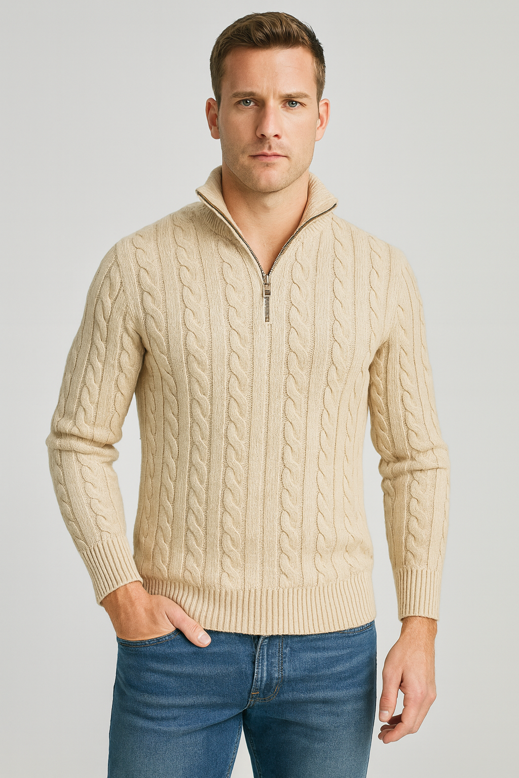 Herren Zopfpullover Modern Halb-Reißverschluss
