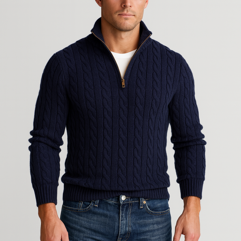 Herren Zopfpullover Modern Halb-Reißverschluss