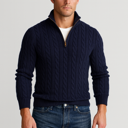 Herren Zopfpullover Modern Halb-Reißverschluss