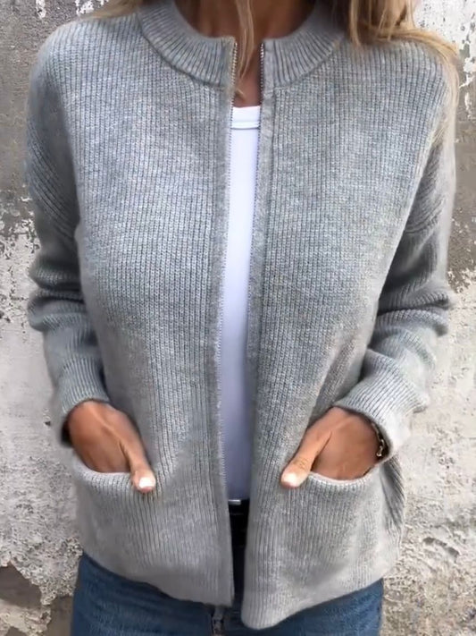 Damen Pulloverjacke Weich Einfarbig Langarm - IdealeKleiden
