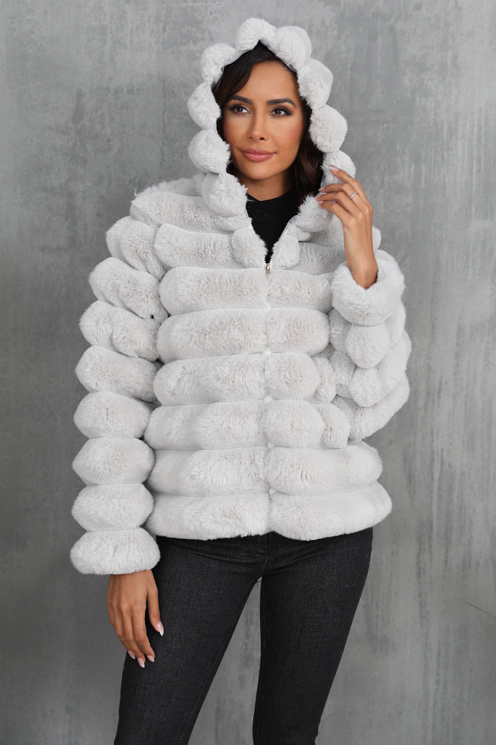 Damen Teddyjacke Kapuze Oversized