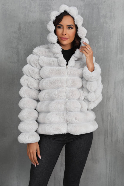 Damen Teddyjacke Kapuze Oversized