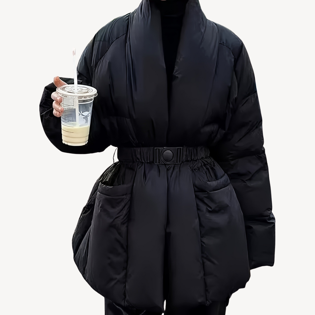 Elegante Damen Pufferjacke Wattierte Winterjacke mit Gürtel