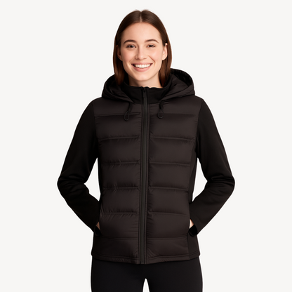 Damen Winterjacke Schwarz Kapuze Reißverschluss