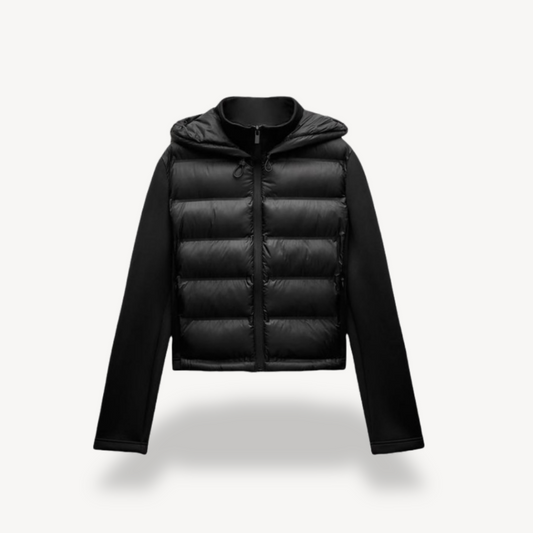 Damen Winterjacke Schwarz Kapuze Reißverschluss - IdealeKleiden
